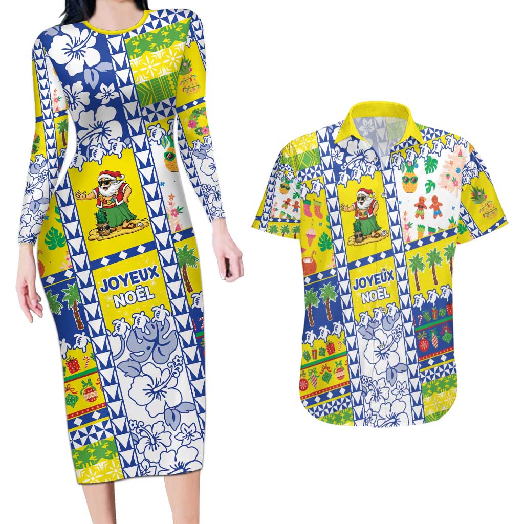 New Caledonia Christmas Couples Matching Long Sleeve Bodycon Dress and Hawaiian Shirt Festive Beach Vibes - Polynesian Pride