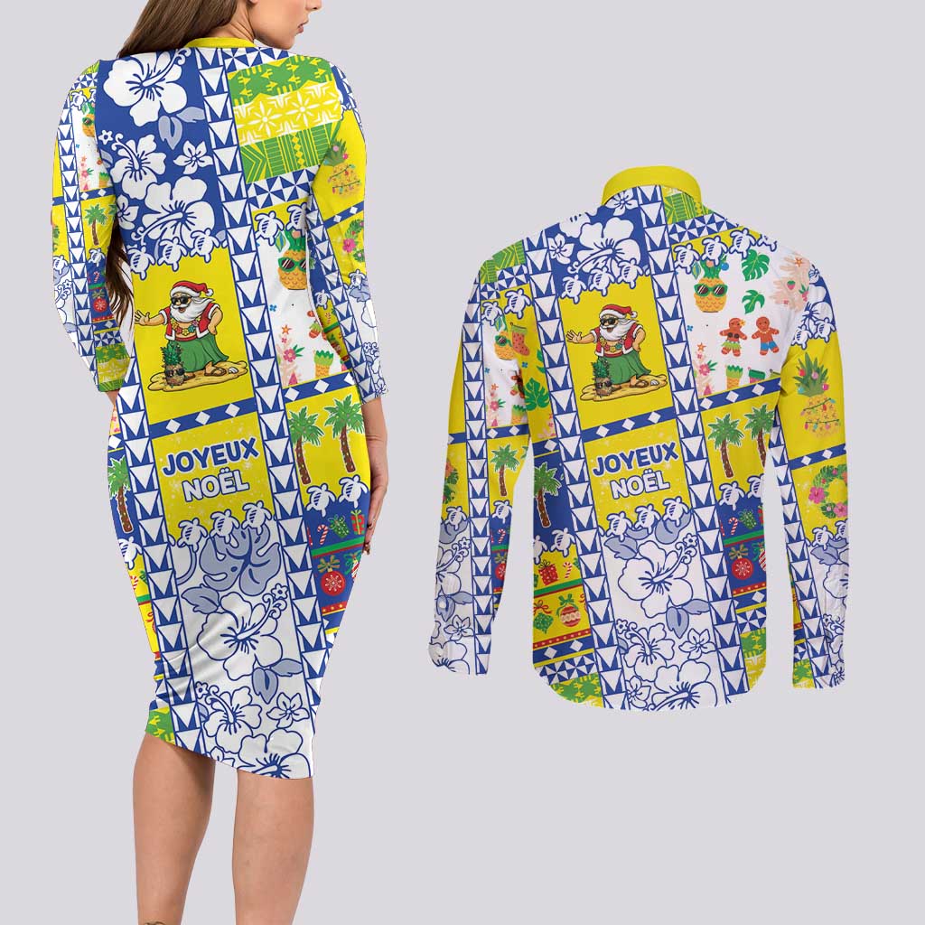 New Caledonia Christmas Couples Matching Long Sleeve Bodycon Dress and Long Sleeve Button Shirt Festive Beach Vibes - Polynesian Pride