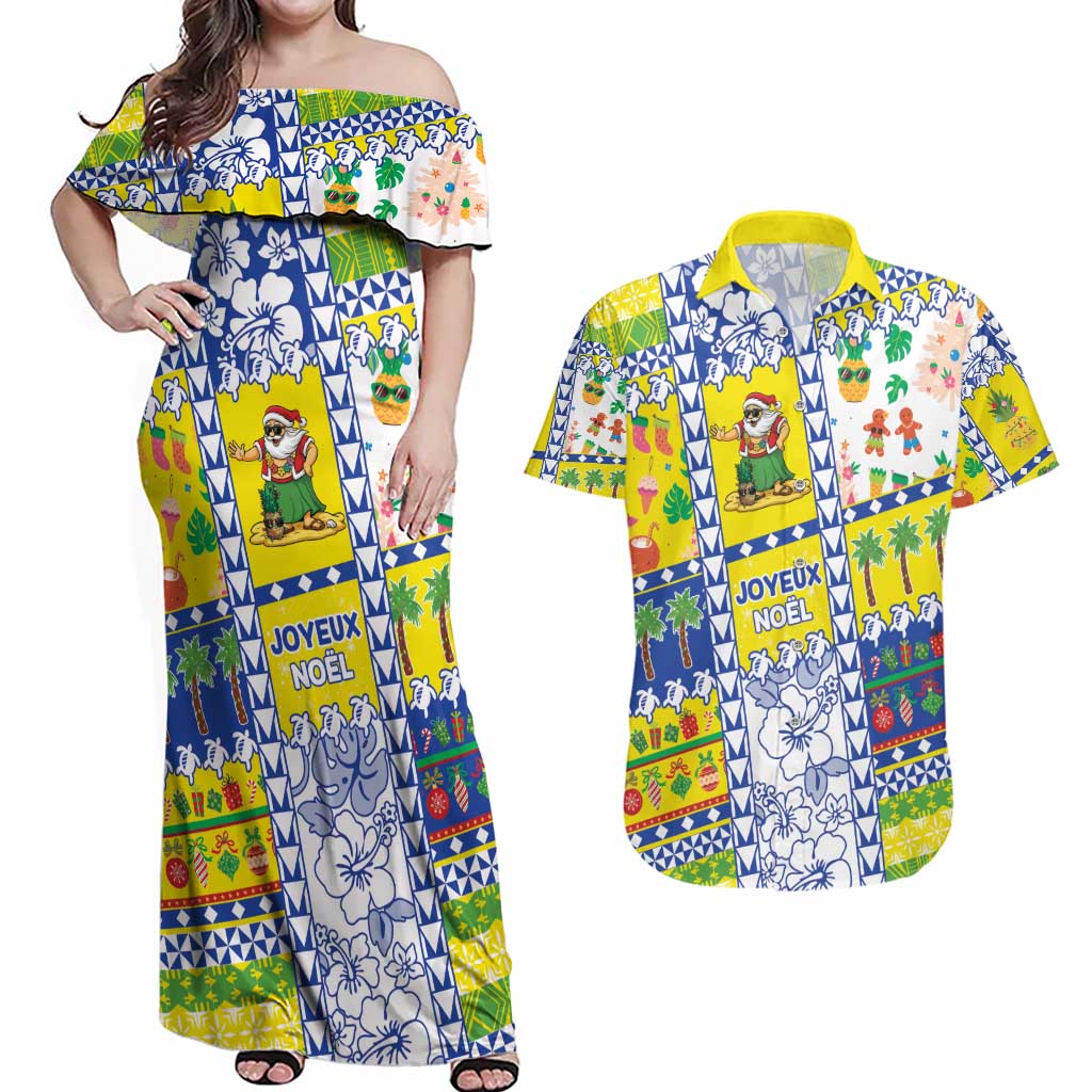 New Caledonia Christmas Couples Matching Off Shoulder Maxi Dress and Hawaiian Shirt Festive Beach Vibes - Polynesian Pride
