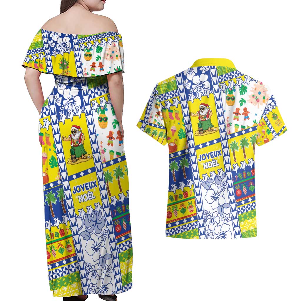 New Caledonia Christmas Couples Matching Off Shoulder Maxi Dress and Hawaiian Shirt Festive Beach Vibes - Polynesian Pride
