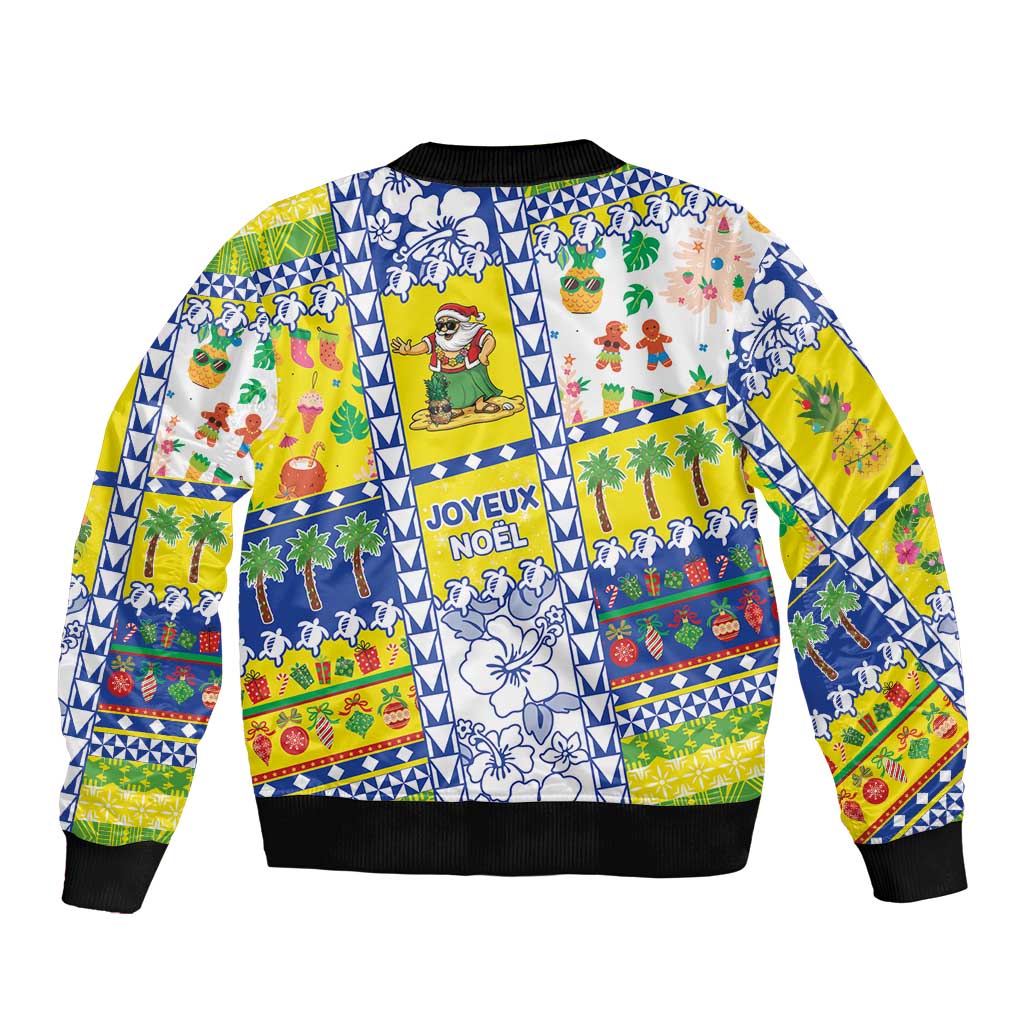 New Caledonia Christmas Sleeve Zip Bomber Jacket Festive Beach Vibes - Polynesian Pride