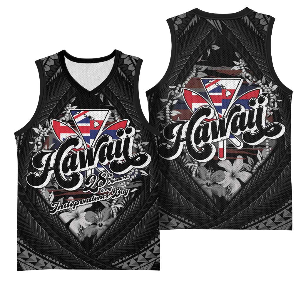 Hawaii November 28th Basketball Jersey Kanaka Maoli Tribal Pattern - Polynesian Pride