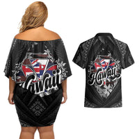 Hawaii November 28th Couples Matching Off Shoulder Short Dress and Hawaiian Shirt Kanaka Maoli Tribal Pattern - Polynesian Pride