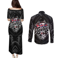 Hawaii November 28th Couples Matching Puletasi and Long Sleeve Button Shirt Kanaka Maoli Tribal Pattern - Polynesian Pride