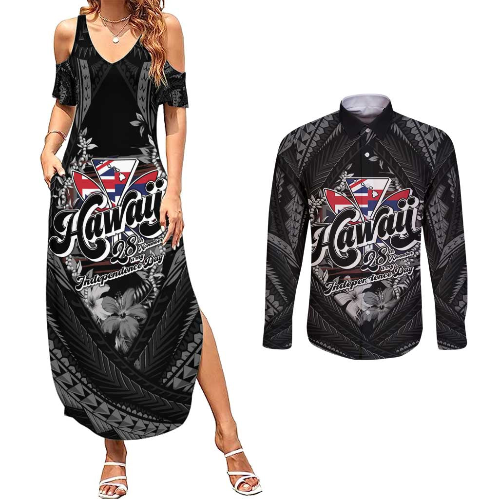 Hawaii November 28th Couples Matching Summer Maxi Dress and Long Sleeve Button Shirt Kanaka Maoli Tribal Pattern - Polynesian Pride
