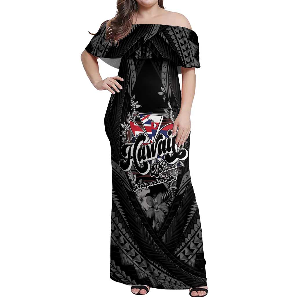 Hawaii November 28th Off Shoulder Maxi Dress Kanaka Maoli Tribal Pattern - Polynesian Pride
