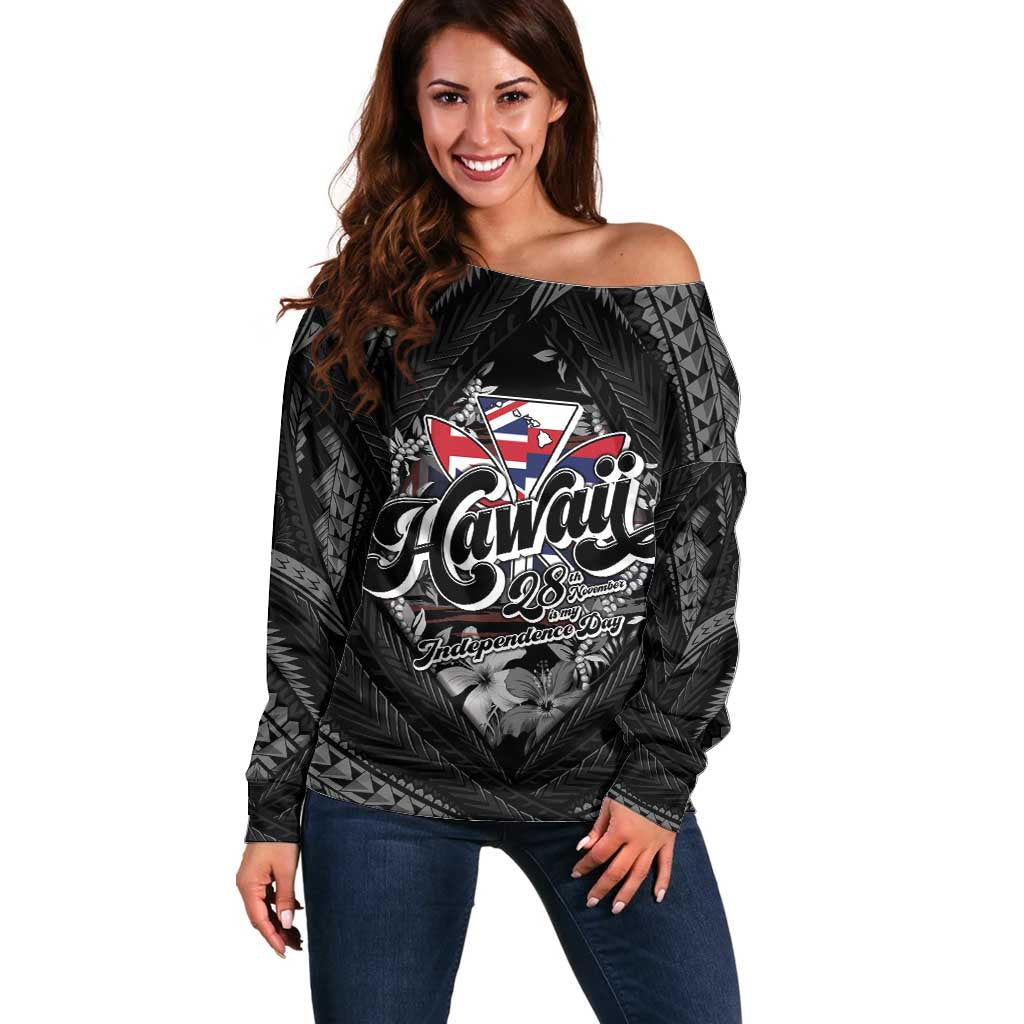 Hawaii November 28th Off Shoulder Sweater Kanaka Maoli Tribal Pattern - Polynesian Pride