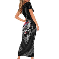 Hawaii November 28th Short Sleeve Bodycon Dress Kanaka Maoli Tribal Pattern - Polynesian Pride