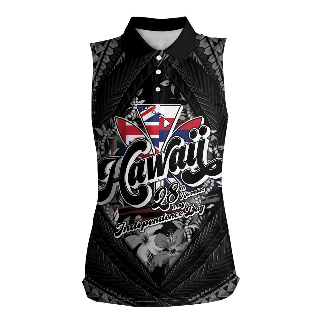 Hawaii November 28th Women Sleeveless Polo Shirt Kanaka Maoli Tribal Pattern - Polynesian Pride