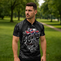 Hawaii November 28th Zipper Polo Shirt Kanaka Maoli Tribal Pattern - Polynesian Pride