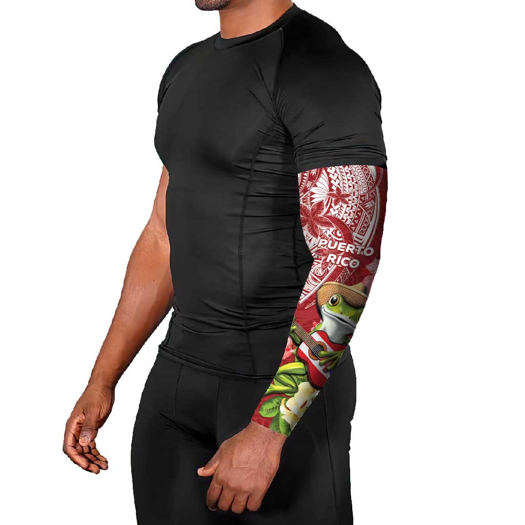 Puerto Rico Coqui Frog Arm Sleeves Tropical Flowers Polynesian Style - Polynesian Pride
