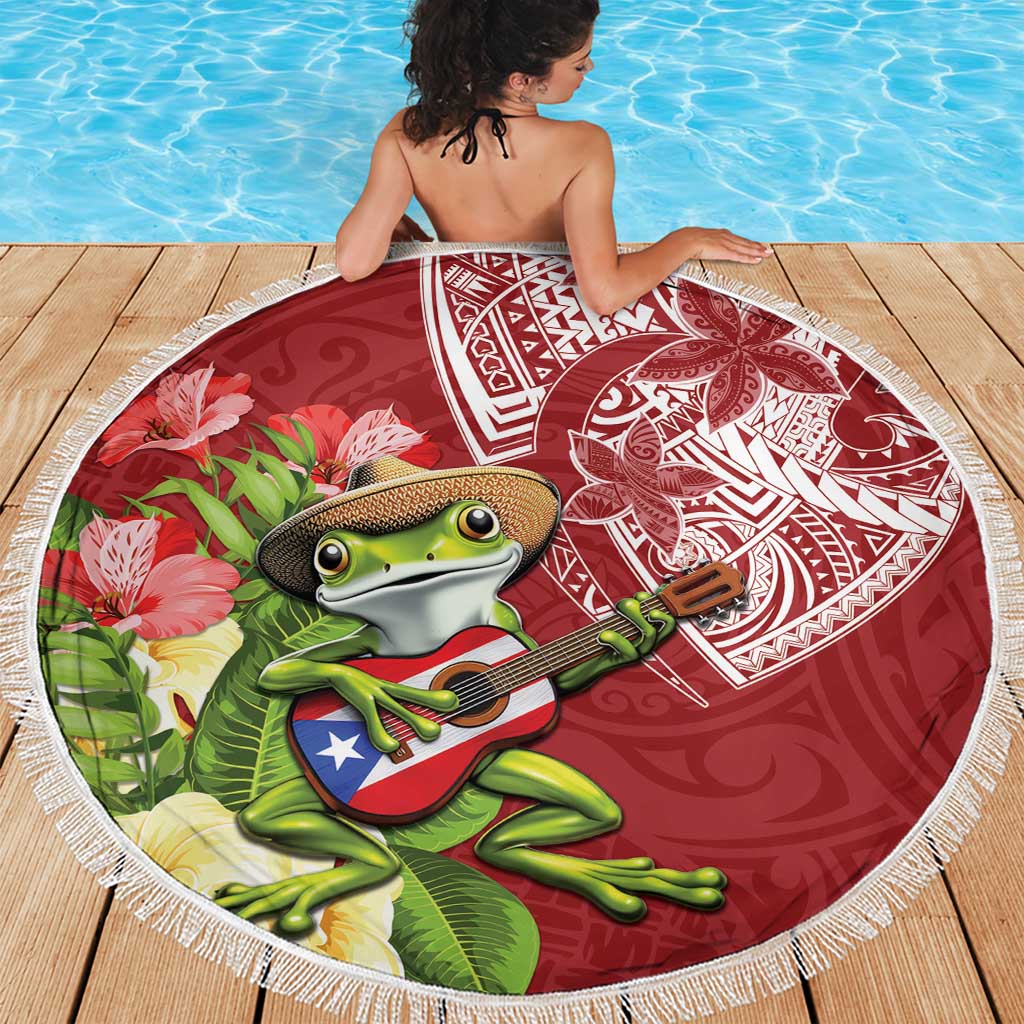 Puerto Rico Coqui Frog Beach Blanket Tropical Flowers Polynesian Style LT05 - Polynesian Pride