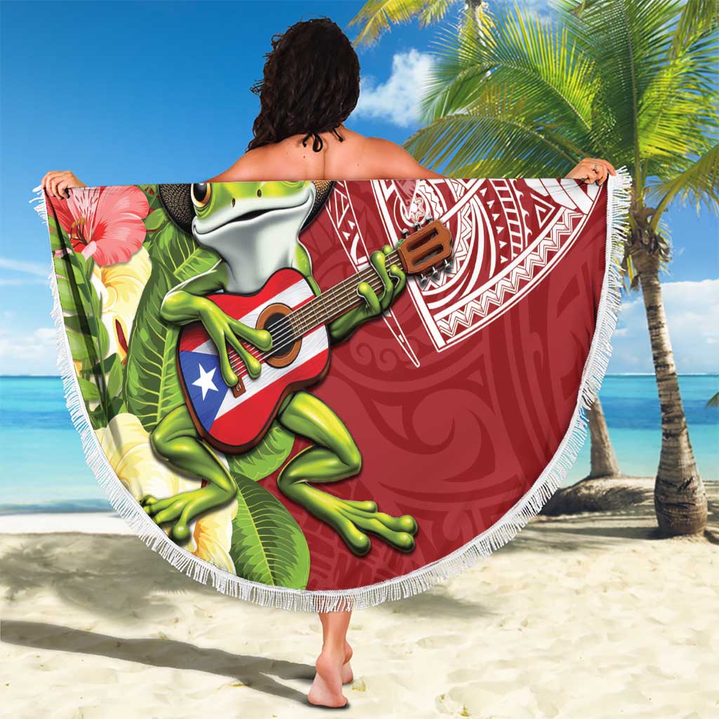Puerto Rico Coqui Frog Beach Blanket Tropical Flowers Polynesian Style LT05 - Polynesian Pride