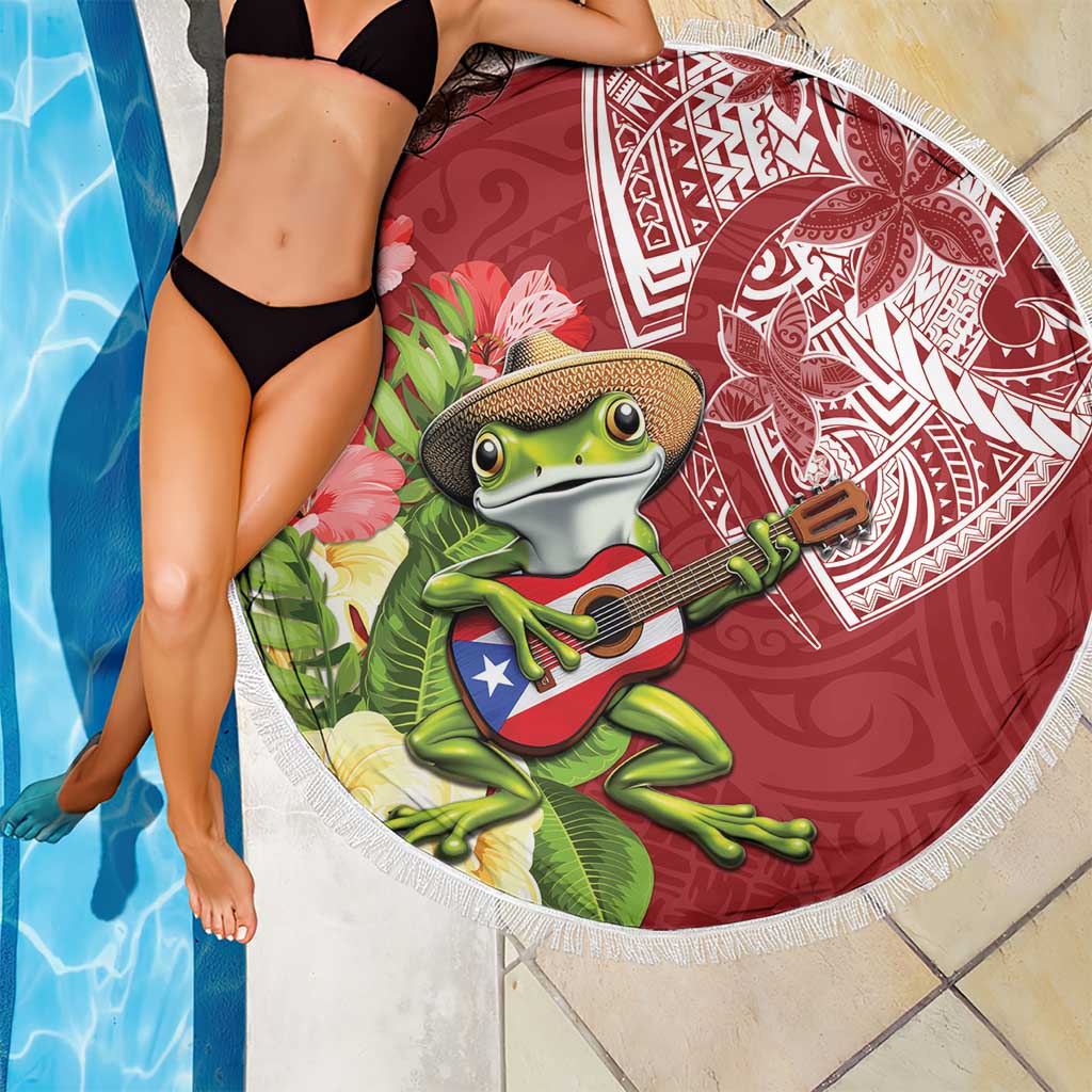 Puerto Rico Coqui Frog Beach Blanket Tropical Flowers Polynesian Style LT05 - Polynesian Pride