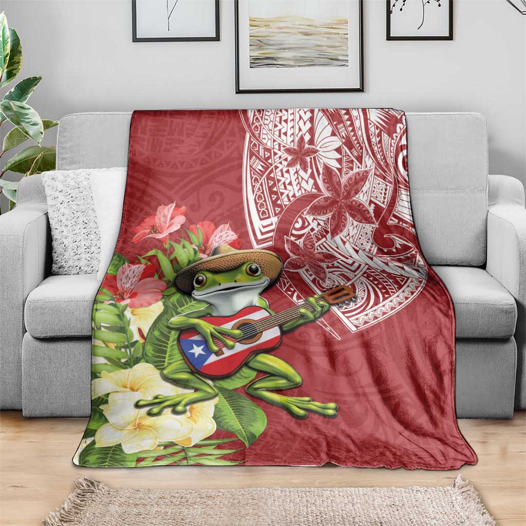 Puerto Rico Coqui Frog Blanket Tropical Flowers Polynesian Style LT05 - Polynesian Pride