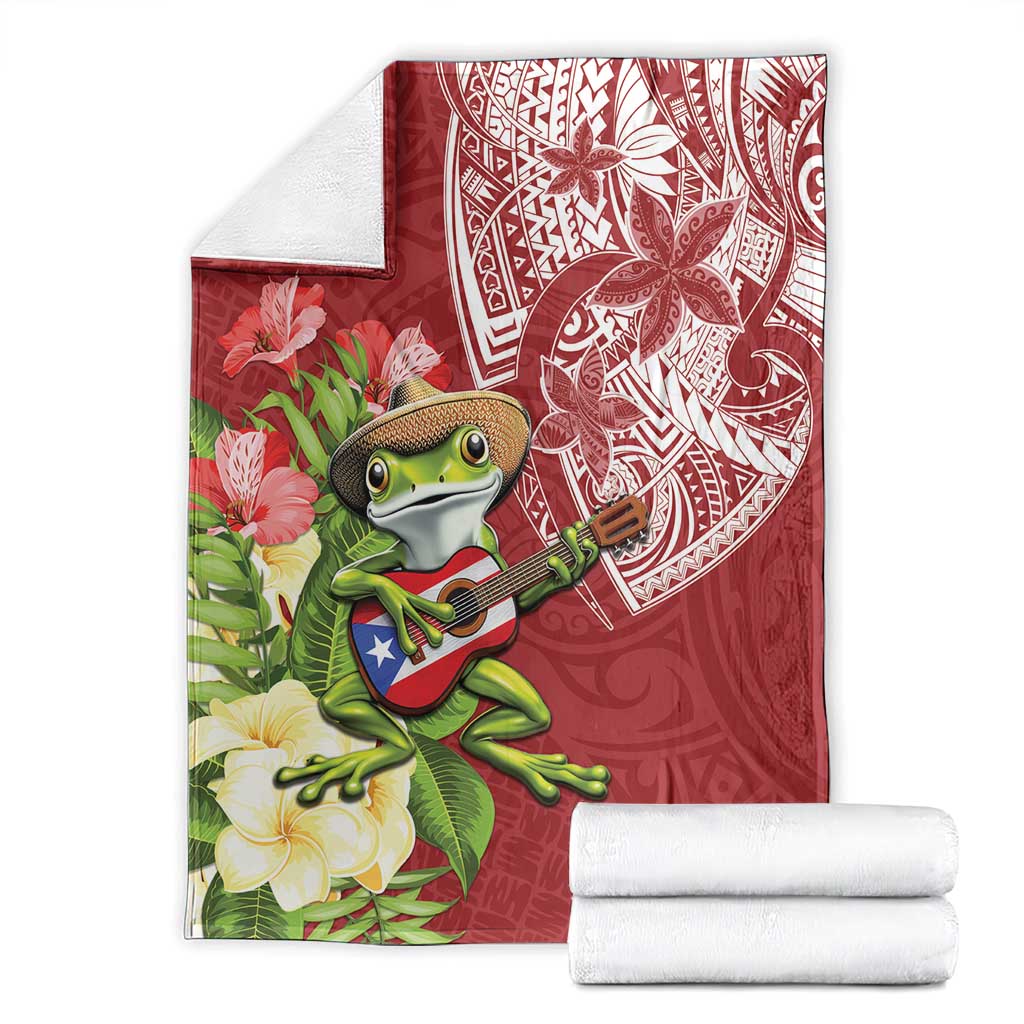 Puerto Rico Coqui Frog Blanket Tropical Flowers Polynesian Style LT05 - Polynesian Pride