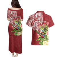 Puerto Rico Coqui Frog Couples Matching Puletasi and Hawaiian Shirt Tropical Flowers Polynesian Style LT05 - Polynesian Pride