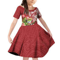 Puerto Rico Coqui Frog Family Matching Off Shoulder Short Dress and Hawaiian Shirt Tropical Flowers Polynesian Style - Polynesian Pride