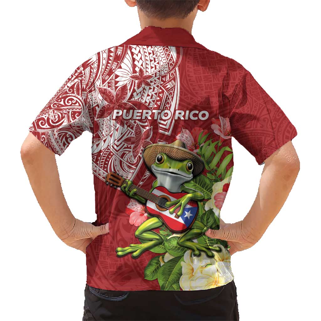 Puerto Rico Coqui Frog Family Matching Short Sleeve Bodycon Dress and Hawaiian Shirt Tropical Flowers Polynesian Style - Polynesian Pride