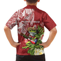 Puerto Rico Coqui Frog Family Matching Short Sleeve Bodycon Dress and Hawaiian Shirt Tropical Flowers Polynesian Style - Polynesian Pride