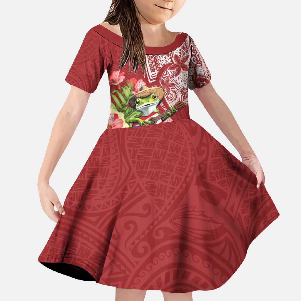 Puerto Rico Coqui Frog Family Matching Short Sleeve Bodycon Dress and Hawaiian Shirt Tropical Flowers Polynesian Style - Polynesian Pride