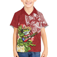 Puerto Rico Coqui Frog Family Matching Short Sleeve Bodycon Dress and Hawaiian Shirt Tropical Flowers Polynesian Style - Polynesian Pride