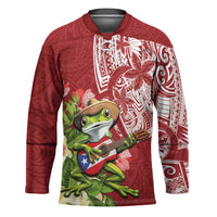 Puerto Rico Coqui Frog Hockey Jersey Tropical Flowers Polynesian Style - Polynesian Pride