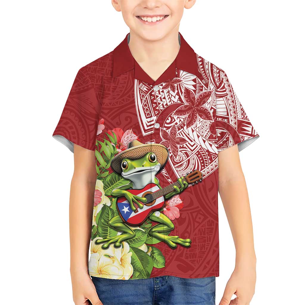 Puerto Rico Coqui Frog Kid Hawaiian Shirt Tropical Flowers Polynesian Style LT05 Kid Red - Polynesian Pride