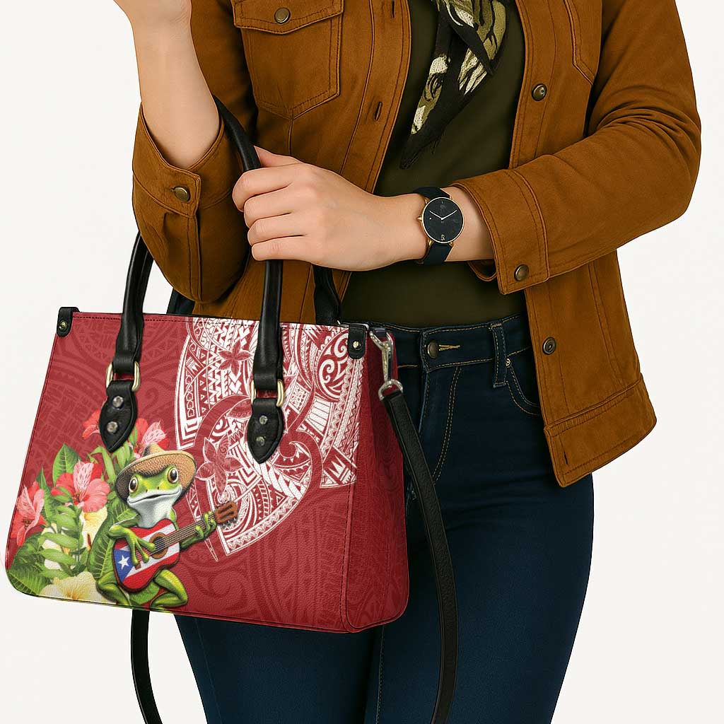 Puerto Rico Coqui Frog Leather Bag Tropical Flowers Polynesian Style LT05 - Polynesian Pride