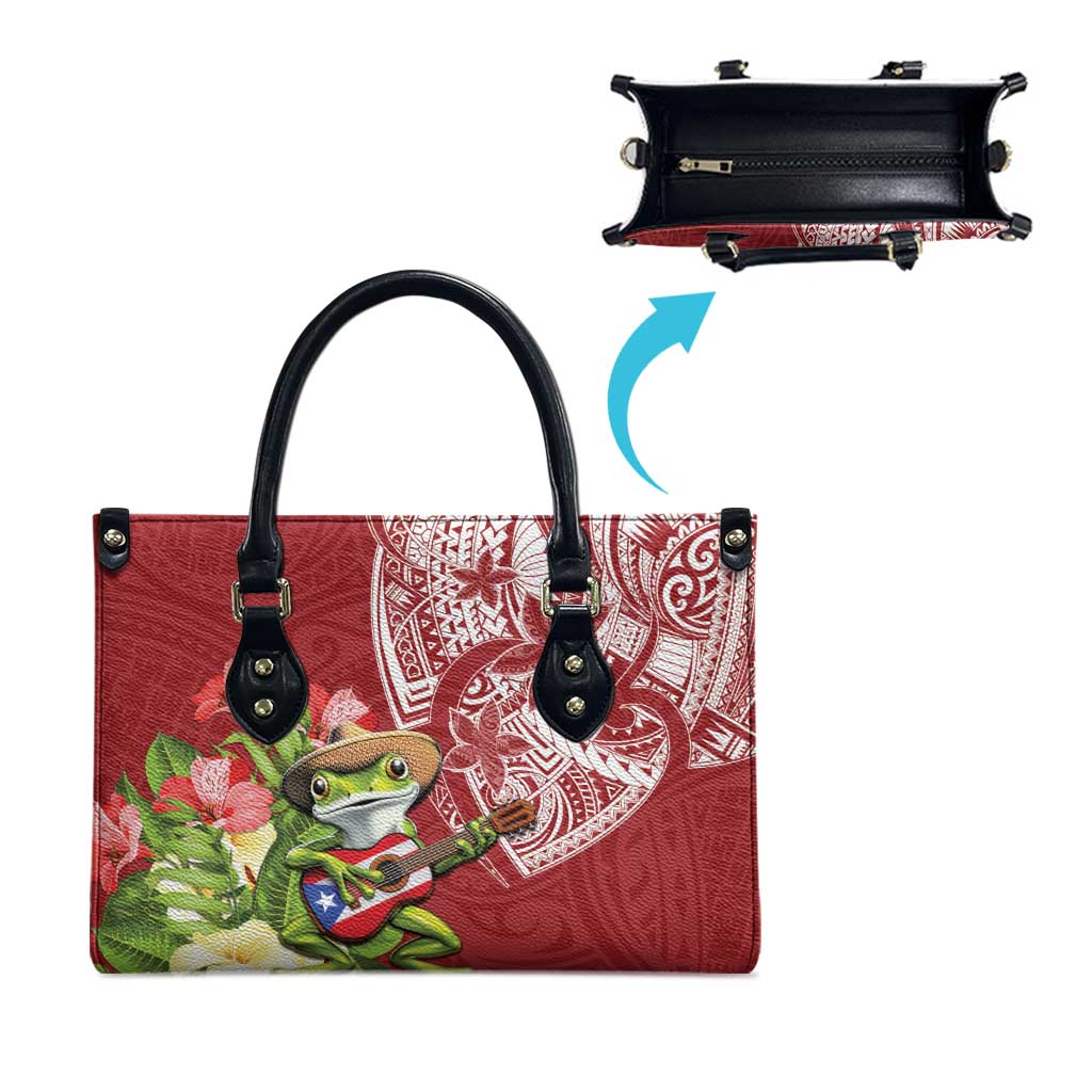 Puerto Rico Coqui Frog Leather Bag Tropical Flowers Polynesian Style LT05 - Polynesian Pride