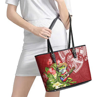 Puerto Rico Coqui Frog Leather Tote Bag Tropical Flowers Polynesian Style LT05 - Polynesian Pride