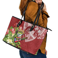 Puerto Rico Coqui Frog Leather Tote Bag Tropical Flowers Polynesian Style LT05 - Polynesian Pride
