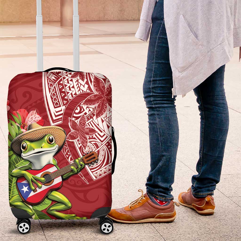 Puerto Rico Coqui Frog Luggage Cover Tropical Flowers Polynesian Style LT05 Red - Polynesian Pride