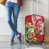 Puerto Rico Coqui Frog Luggage Cover Tropical Flowers Polynesian Style - Polynesian Pride