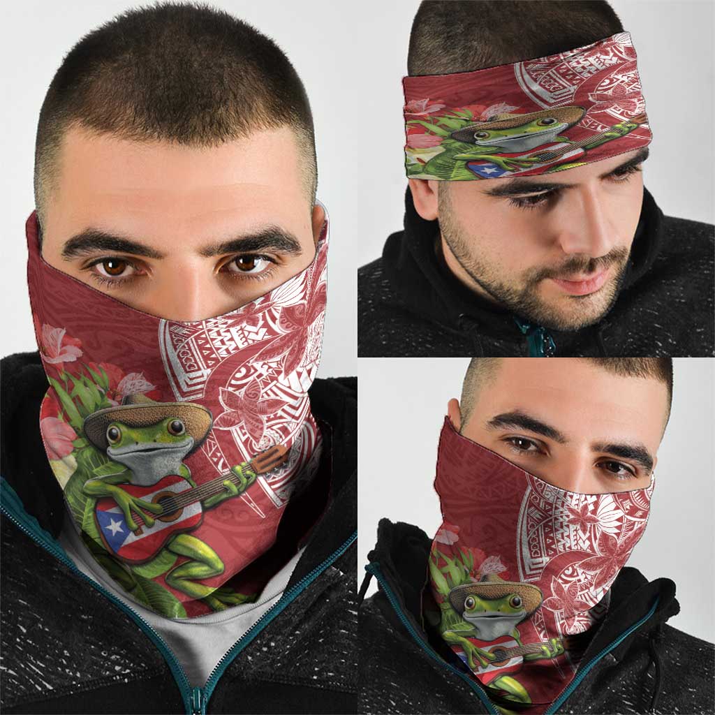 Puerto Rico Coqui Frog Neck Gaiter Tropical Flowers Polynesian Style - Polynesian Pride