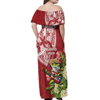 Puerto Rico Coqui Frog Off Shoulder Maxi Dress Tropical Flowers Polynesian Style LT05 - Polynesian Pride