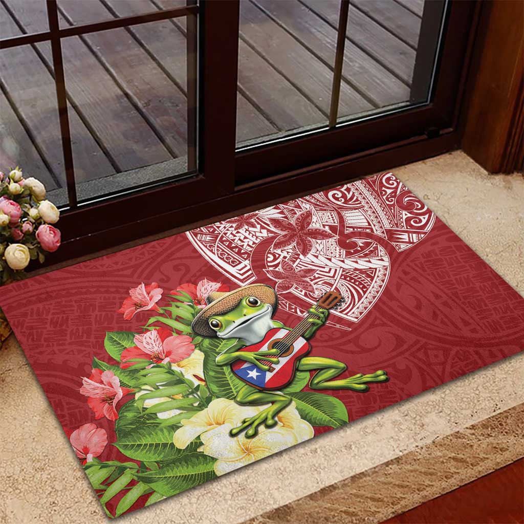 Puerto Rico Coqui Frog Rubber Doormat Tropical Flowers Polynesian Style LT05 - Polynesian Pride