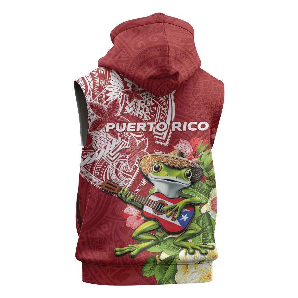 Puerto Rico Coqui Frog Sleeveless Hoodie Tropical Flowers Polynesian Style LT05 - Polynesian Pride