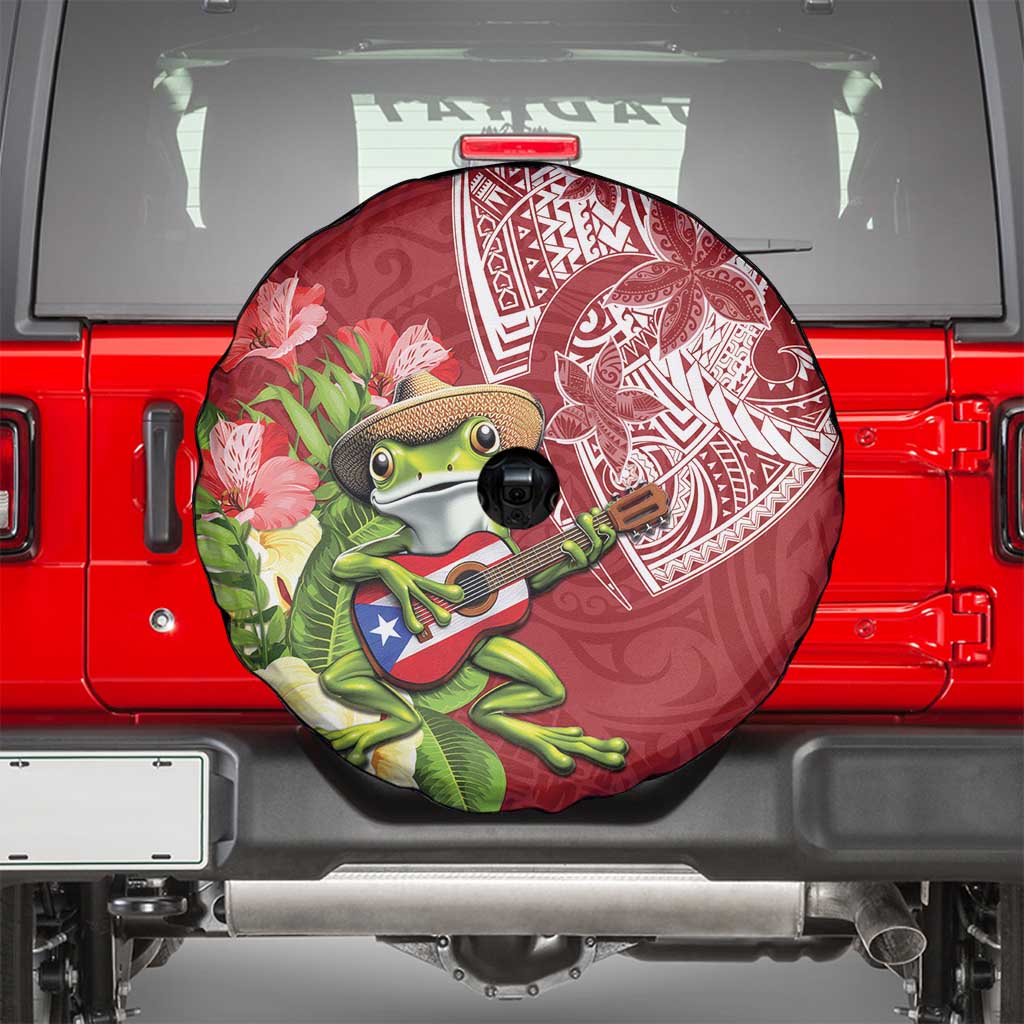 Puerto Rico Coqui Frog Spare Tire Cover Tropical Flowers Polynesian Style LT05 - Polynesian Pride