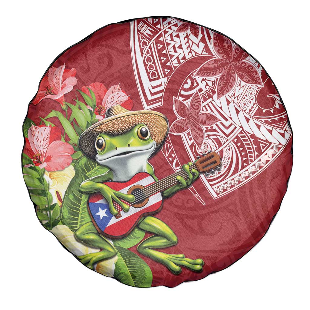 Puerto Rico Coqui Frog Spare Tire Cover Tropical Flowers Polynesian Style LT05 - Polynesian Pride