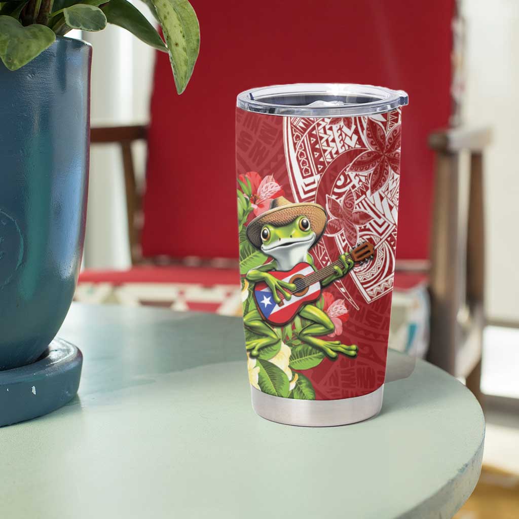 Puerto Rico Coqui Frog Tumbler Cup Tropical Flowers Polynesian Style - Polynesian Pride