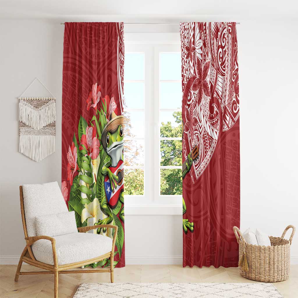 Puerto Rico Coqui Frog Window Curtain Tropical Flowers Polynesian Style LT05 - Polynesian Pride