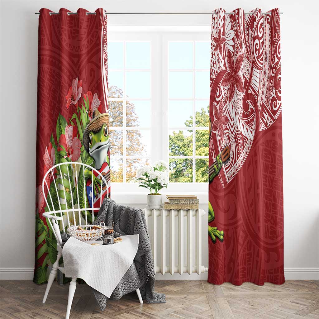 Puerto Rico Coqui Frog Window Curtain Tropical Flowers Polynesian Style LT05 - Polynesian Pride