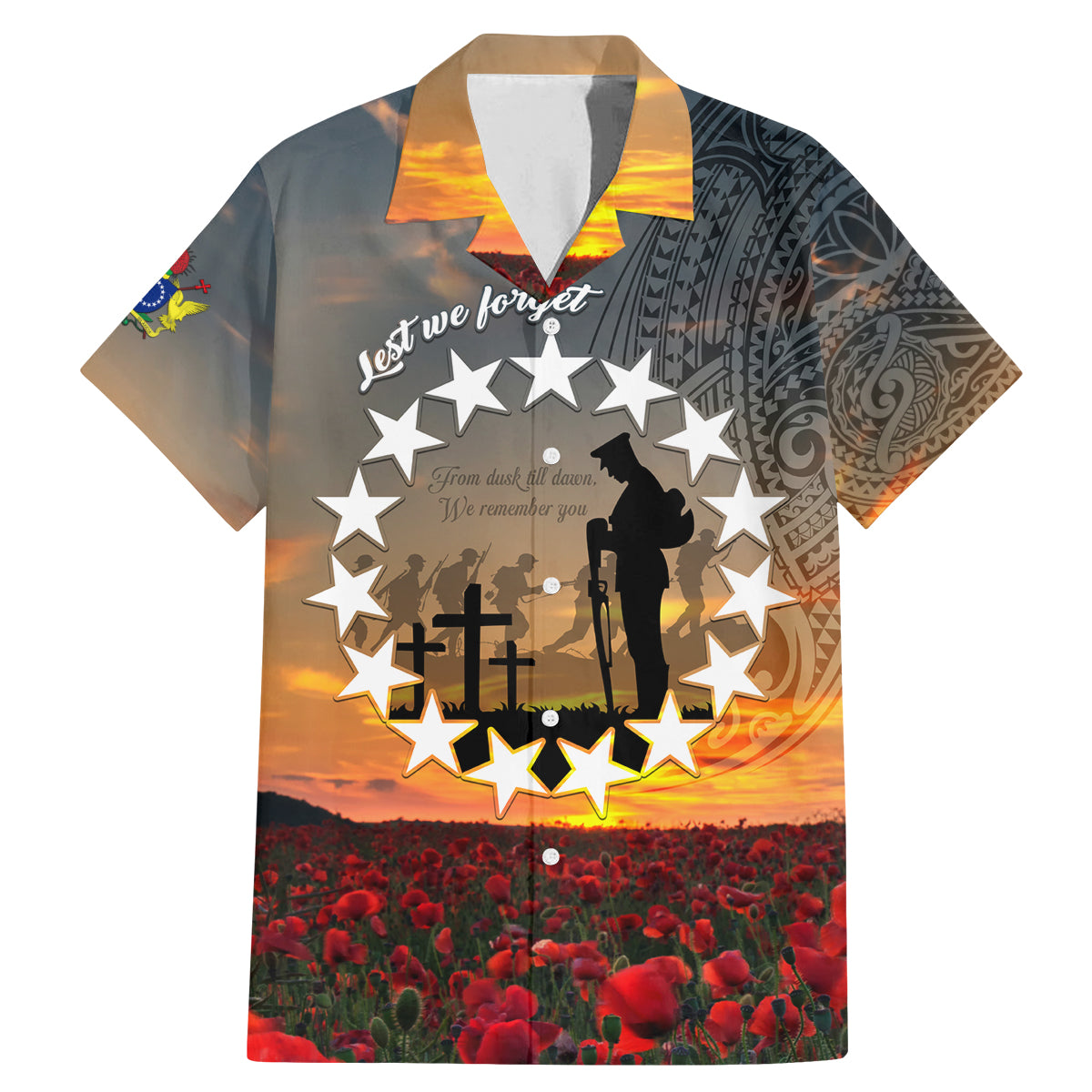 Cook Islands ANZAC Day Family Matching Mermaid Dress and Hawaiian Shirt Lest We Forget LT05 Dad's Shirt - Short Sleeve Grey - Polynesian Pride