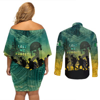 Norfolk Island ANZAC Day Couples Matching Off Shoulder Short Dress and Long Sleeve Button Shirt Lest We Forget LT05 - Polynesian Pride