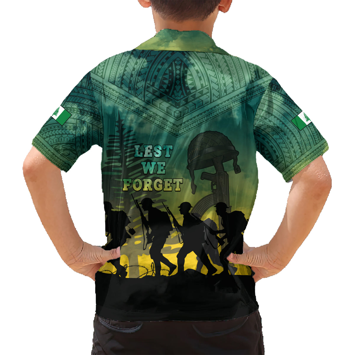 Norfolk Island ANZAC Day Family Matching Short Sleeve Bodycon Dress and Hawaiian Shirt Lest We Forget LT05 - Polynesian Pride