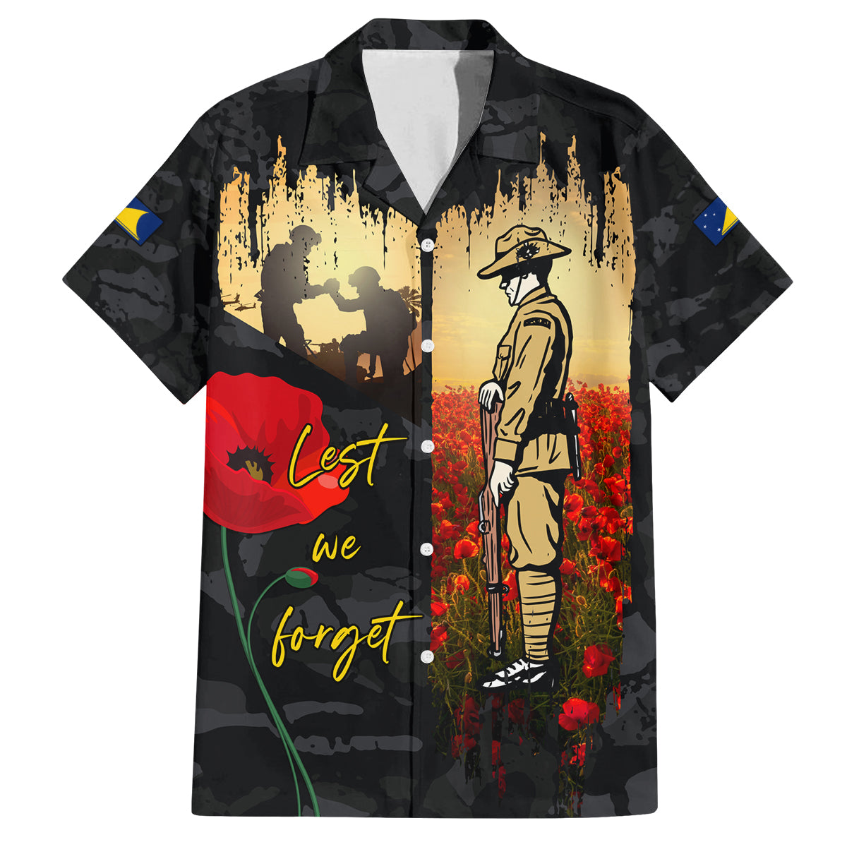 Tokelau ANZAC Day Family Matching Long Sleeve Bodycon Dress and Hawaiian Shirt Lest We Forget LT05 Dad's Shirt - Short Sleeve Black - Polynesian Pride