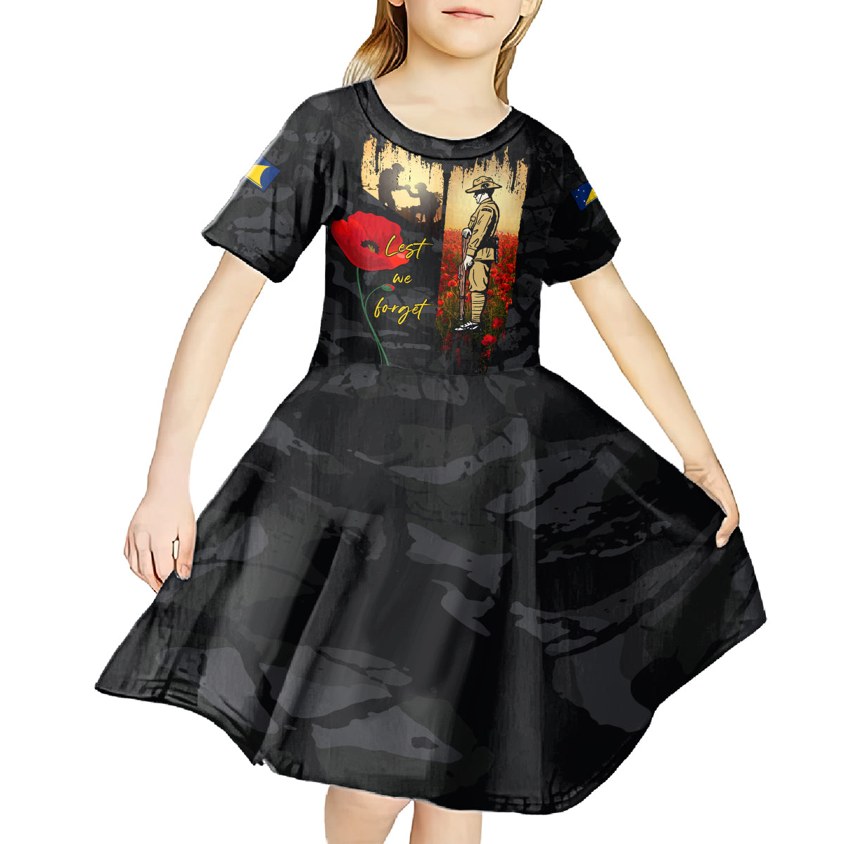 Tokelau ANZAC Day Kid Short Sleeve Dress Lest We Forget LT05 - Polynesian Pride
