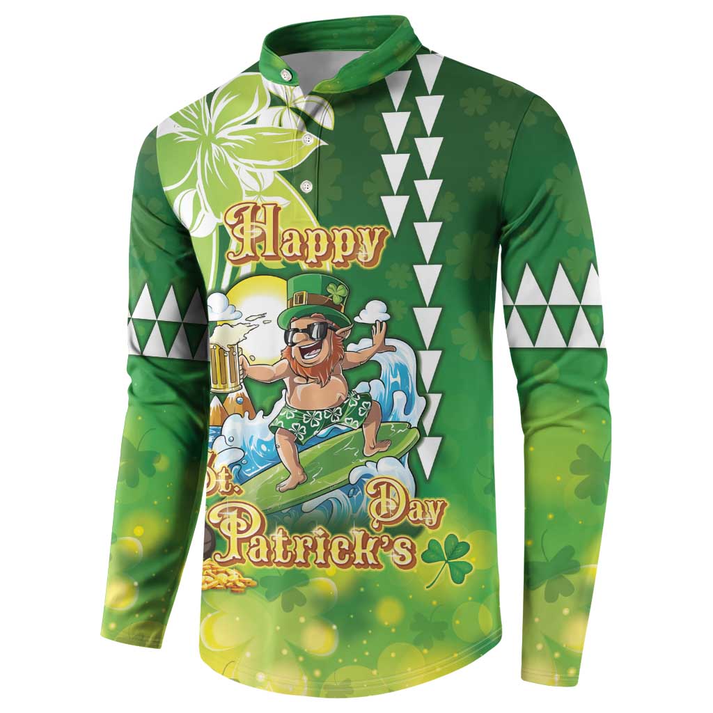 Hawaii Saint Patrick's Day Button Sweatshirt Funny Surfing Leprechaun