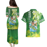 Hawaii Saint Patrick's Day Couples Matching Puletasi and Hawaiian Shirt Funny Surfing Leprechaun